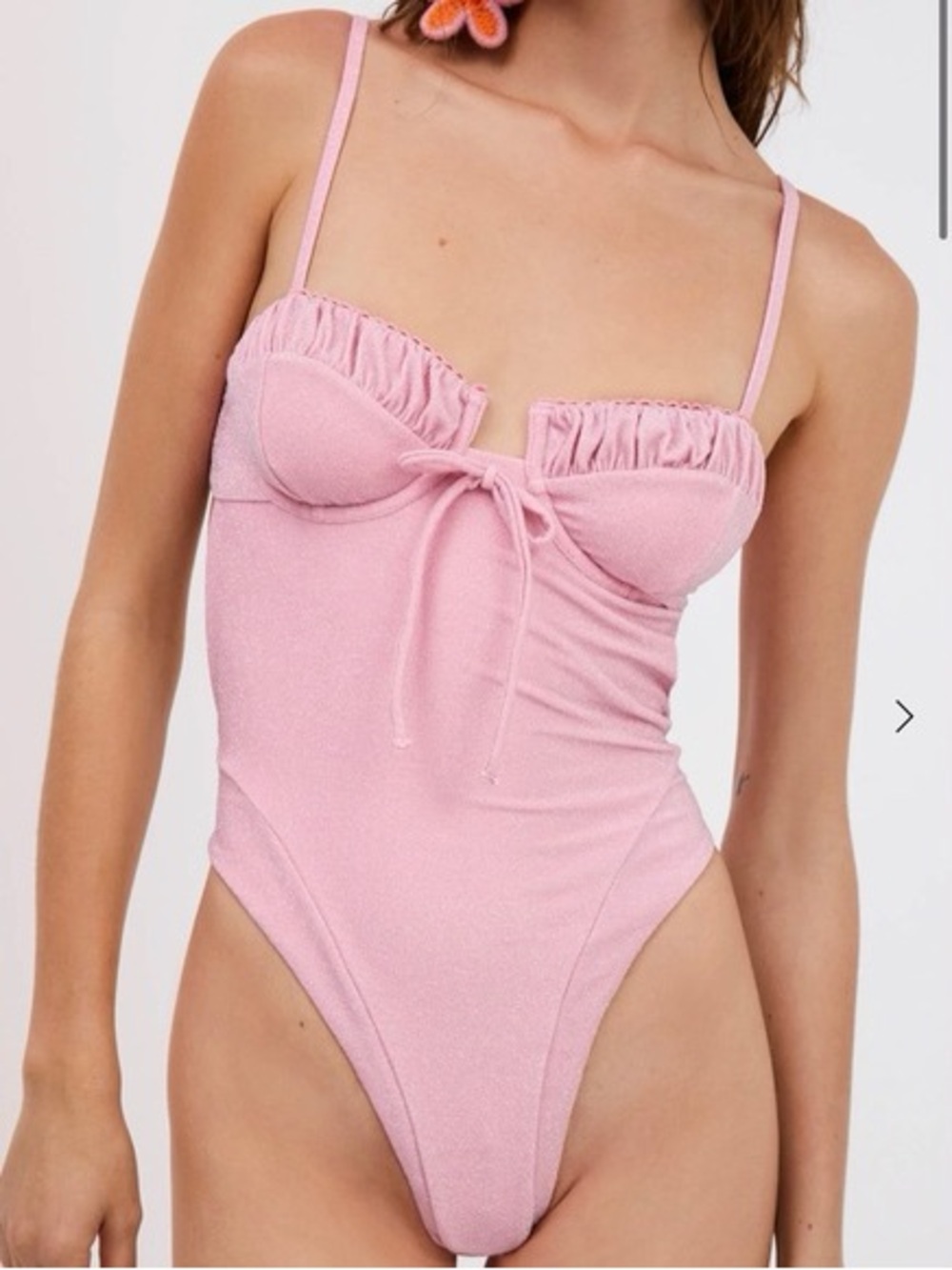 For Love & Lemons Pink Sparkly High Cut Backless One Piece Swinsuit